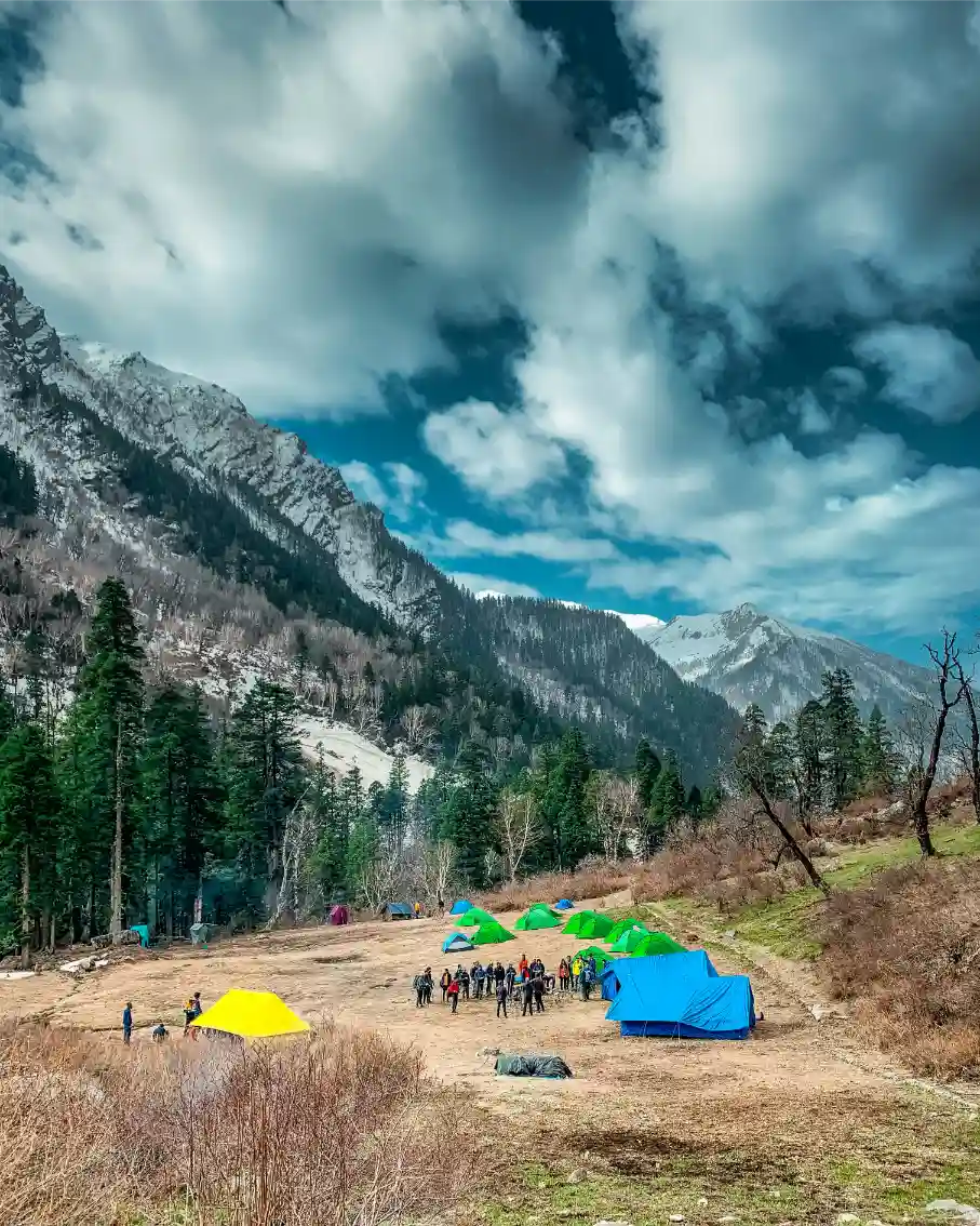 Colourful tents at Har Ki Dun campsite