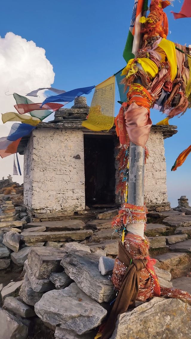 Chandrashila shrine with prayer flags