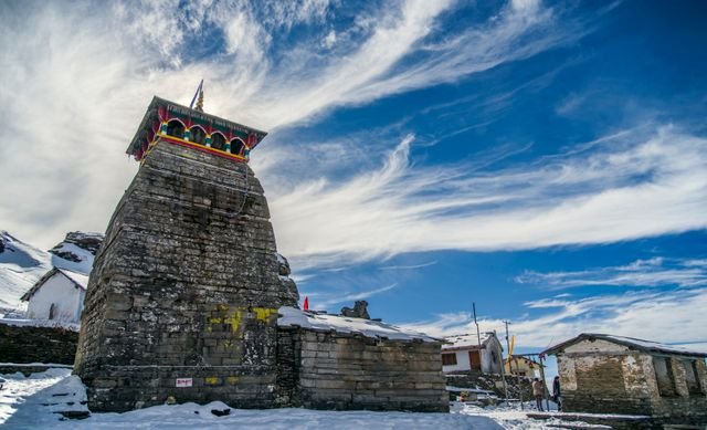 Tungnath Temple shikhara in winter snow